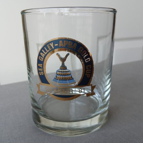 Vintage '81 Seattle Seafair Hydroplane Sea Galley APBA Gold Cup Glass Tumbler 4" - Picture 1 of 8